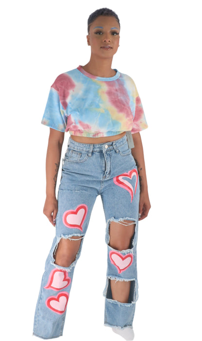 Cutout Pink Heart Ripped Jeans