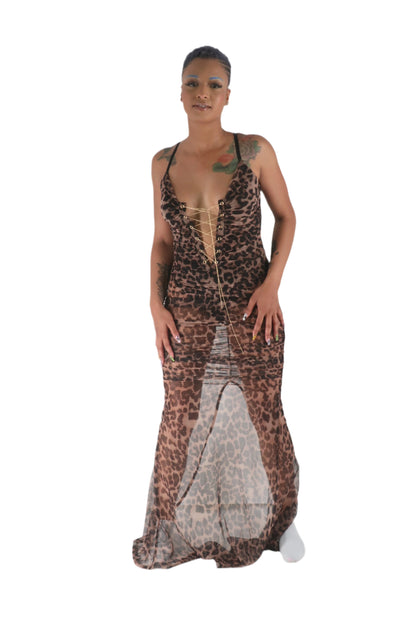 Sheer Leopard Chain Maxi Dress