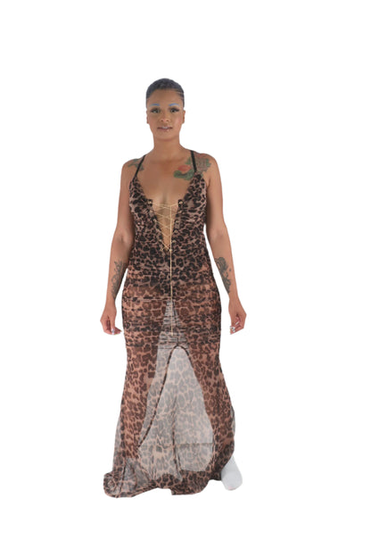 Sheer Leopard Chain Maxi Dress