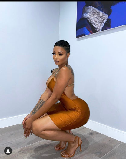 Bronze Gold Chain Bodycon Dress