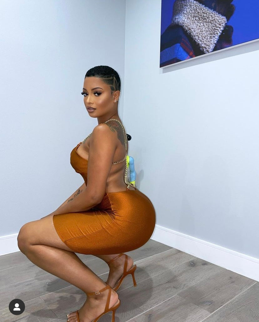 Bronze Gold Chain Bodycon Dress