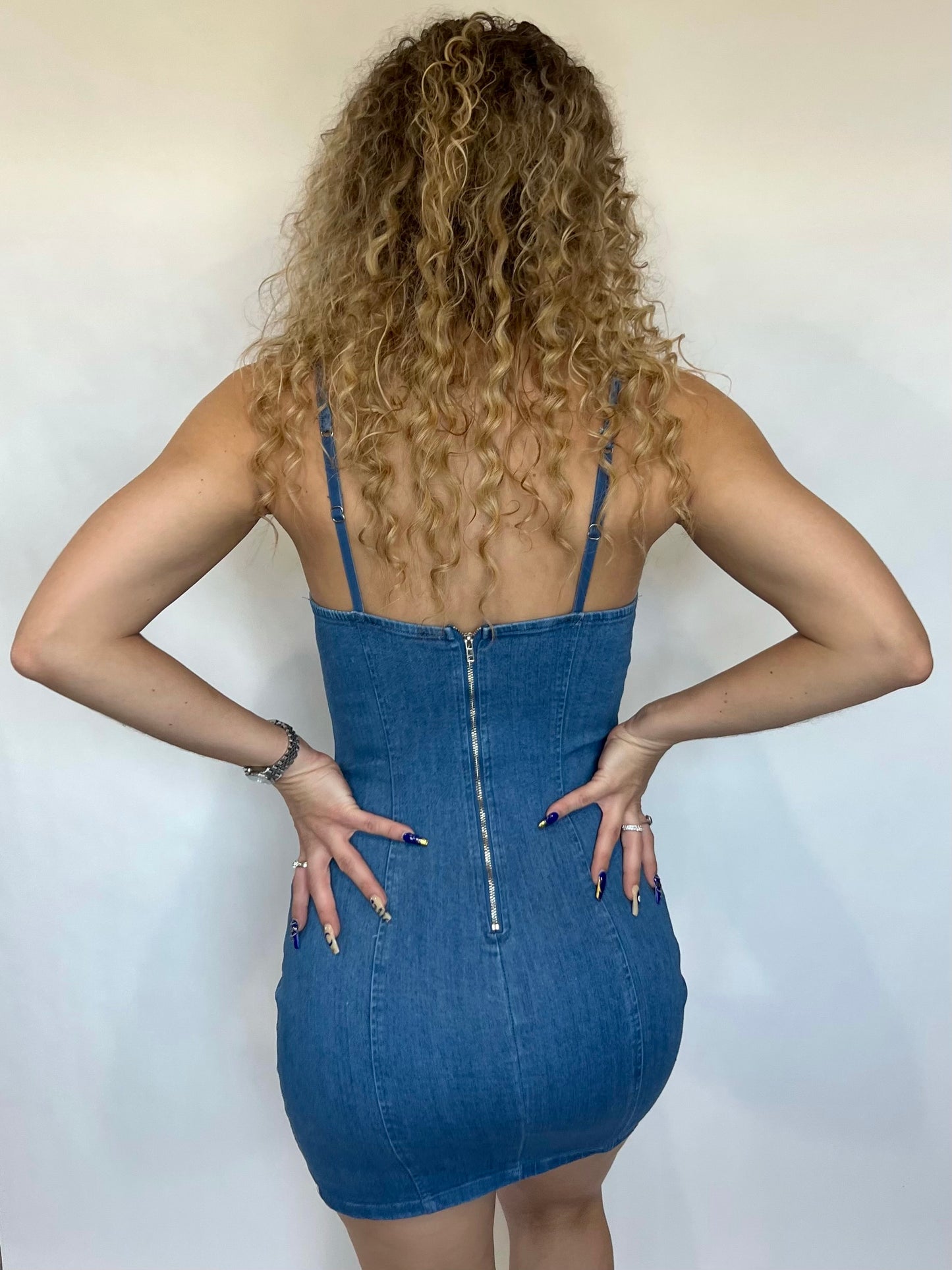 Blue Denim Crystal Tassel Dress