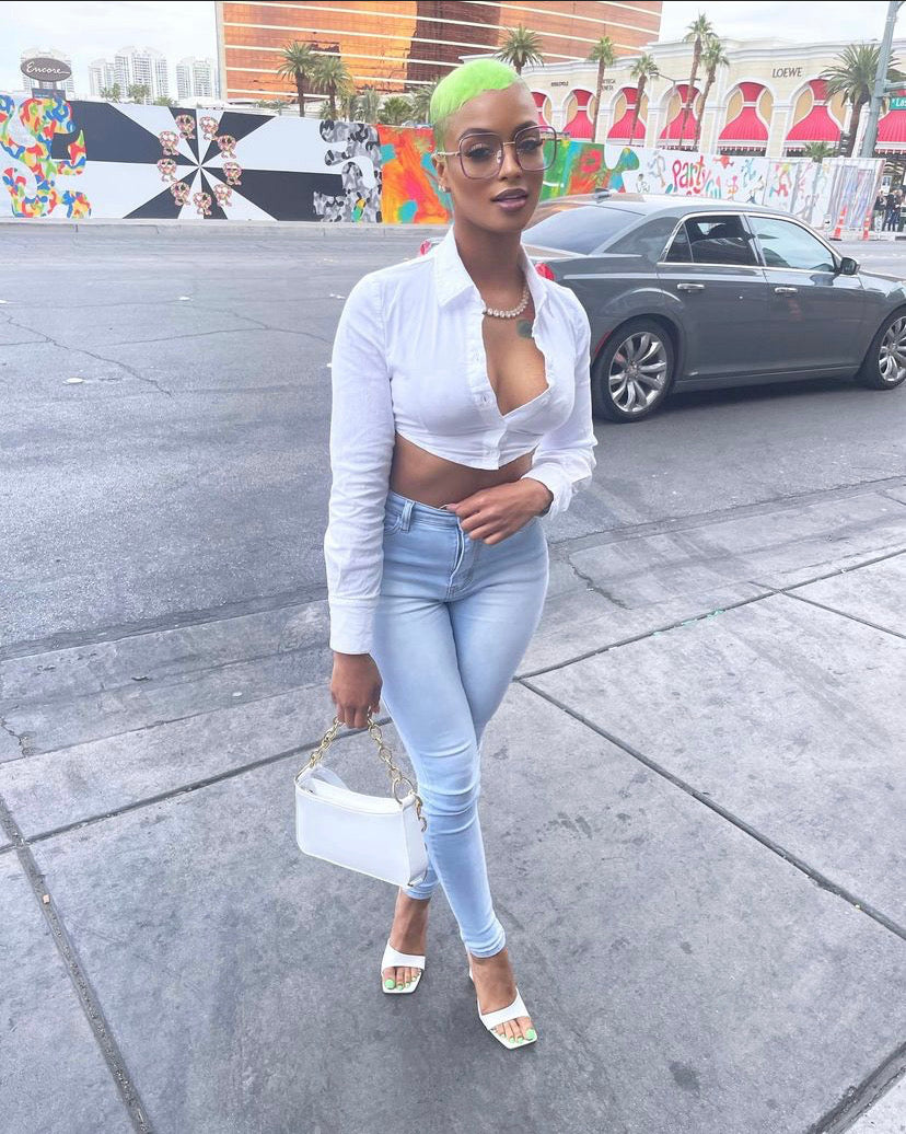 White Crop Back Cut Out Blouse