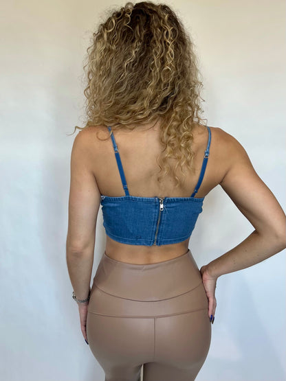Blue Denim Crystal Lattice Crop Top