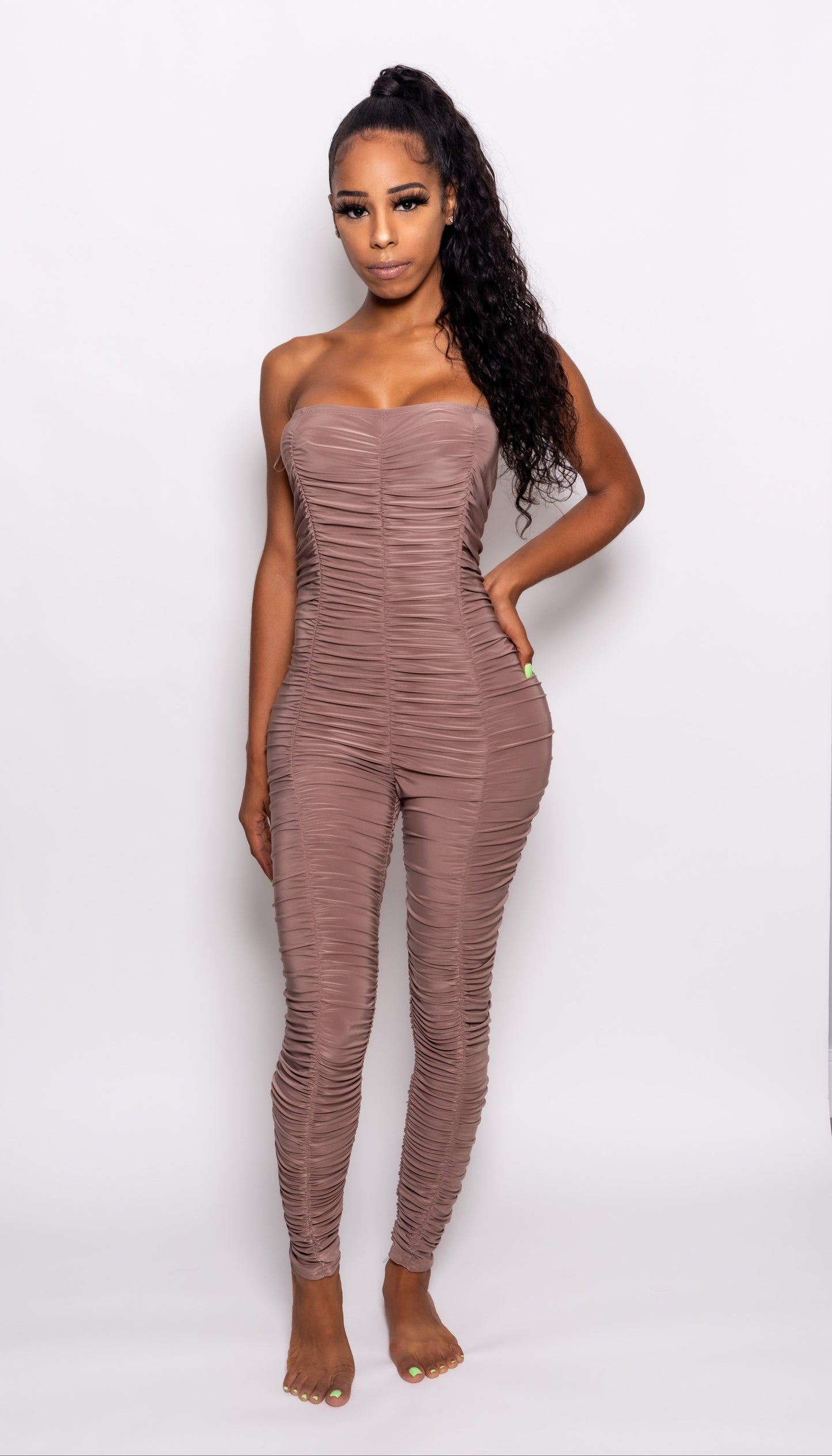 Mauve runched Long Romper