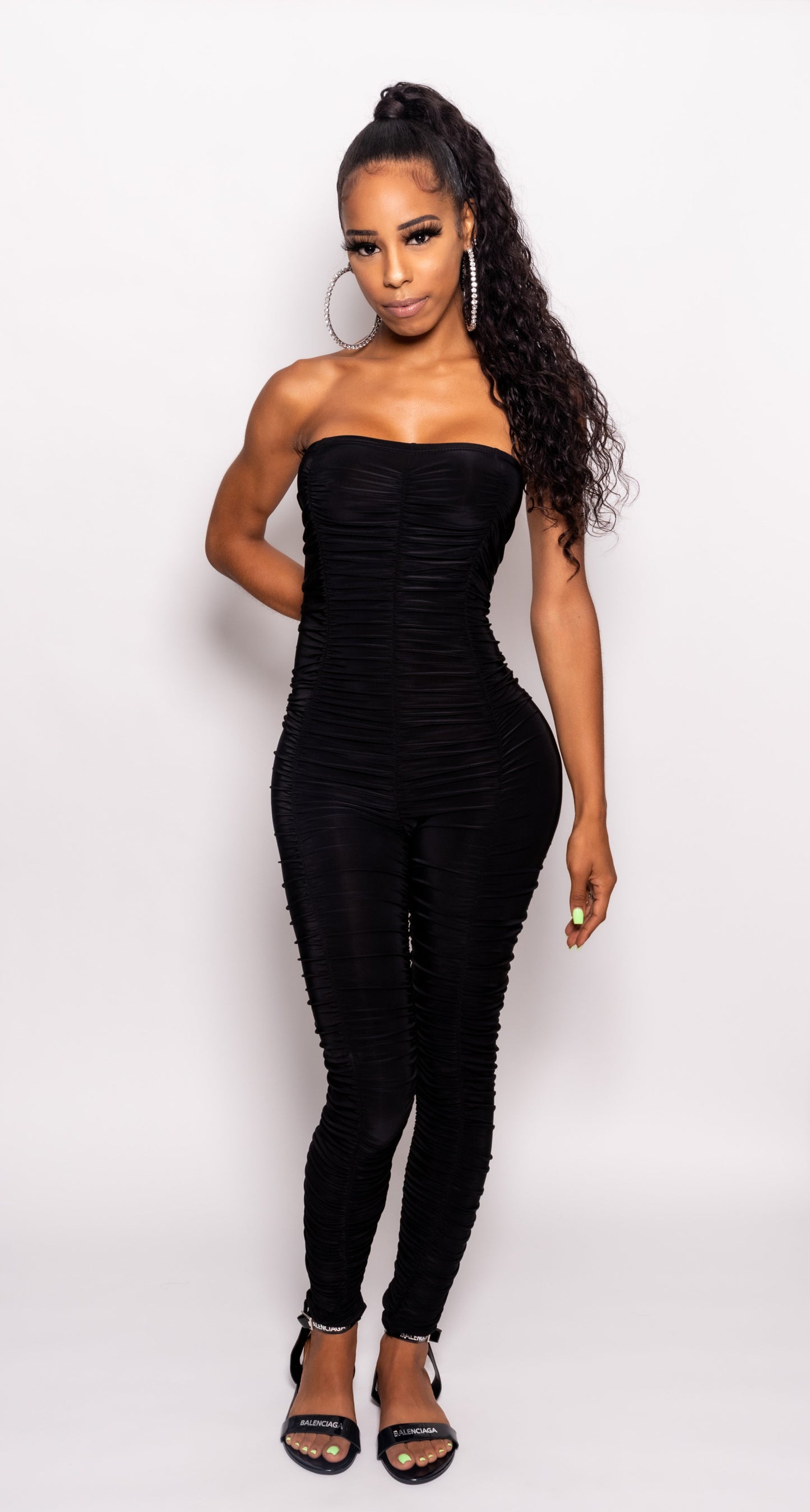 Black runched Long Romper