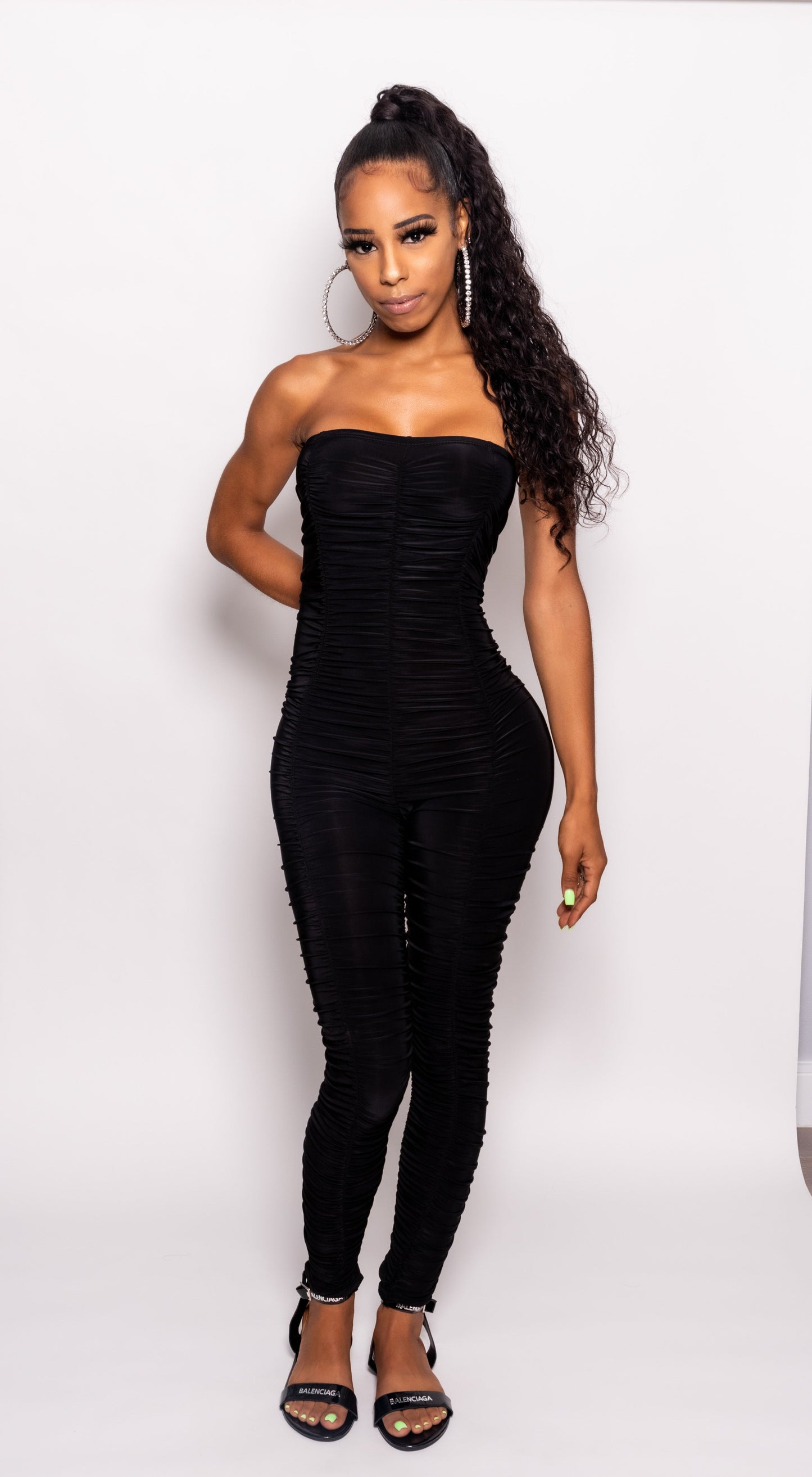 Black runched Long Romper
