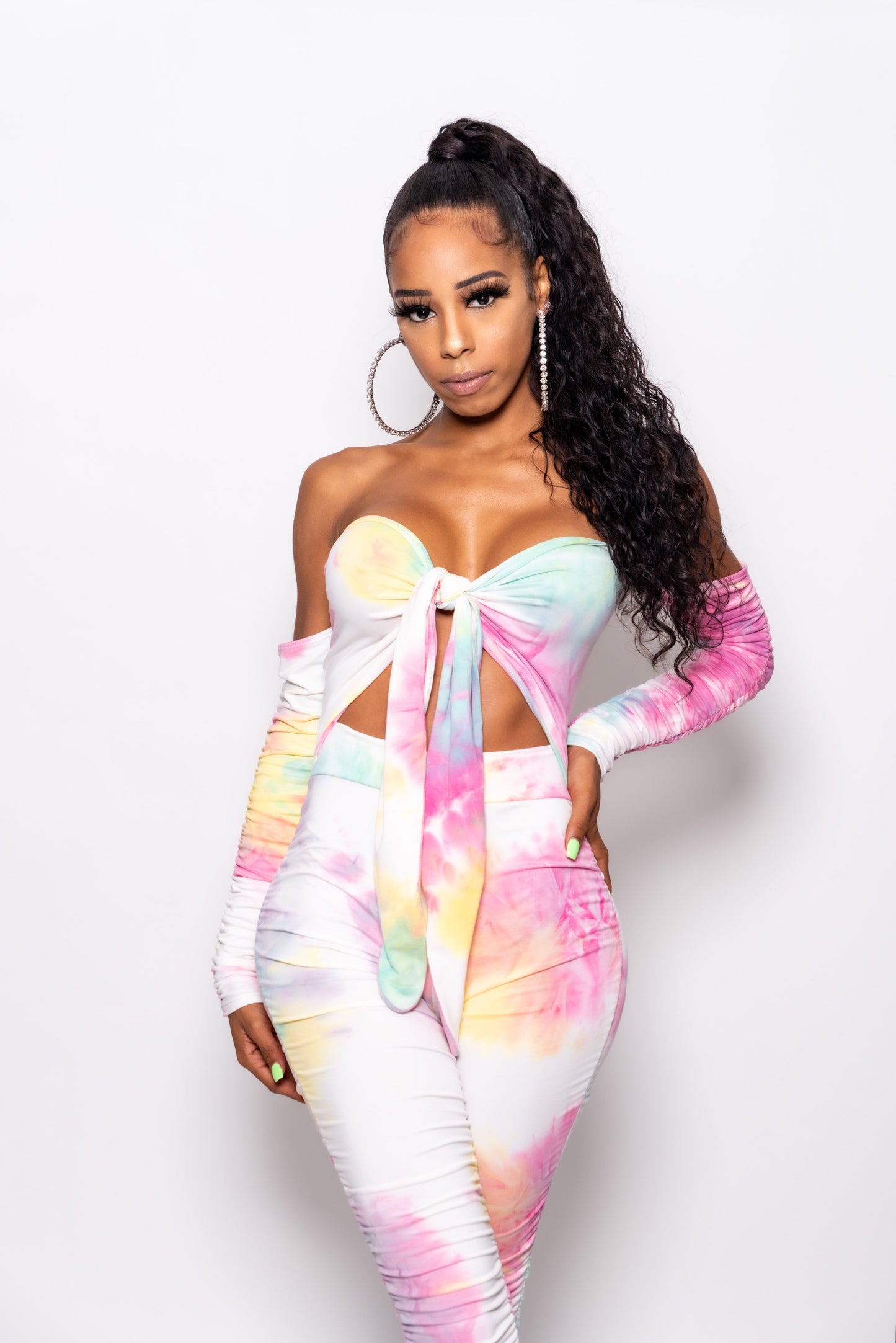 Pastel Tie Dye Front Tie Jumpsuit