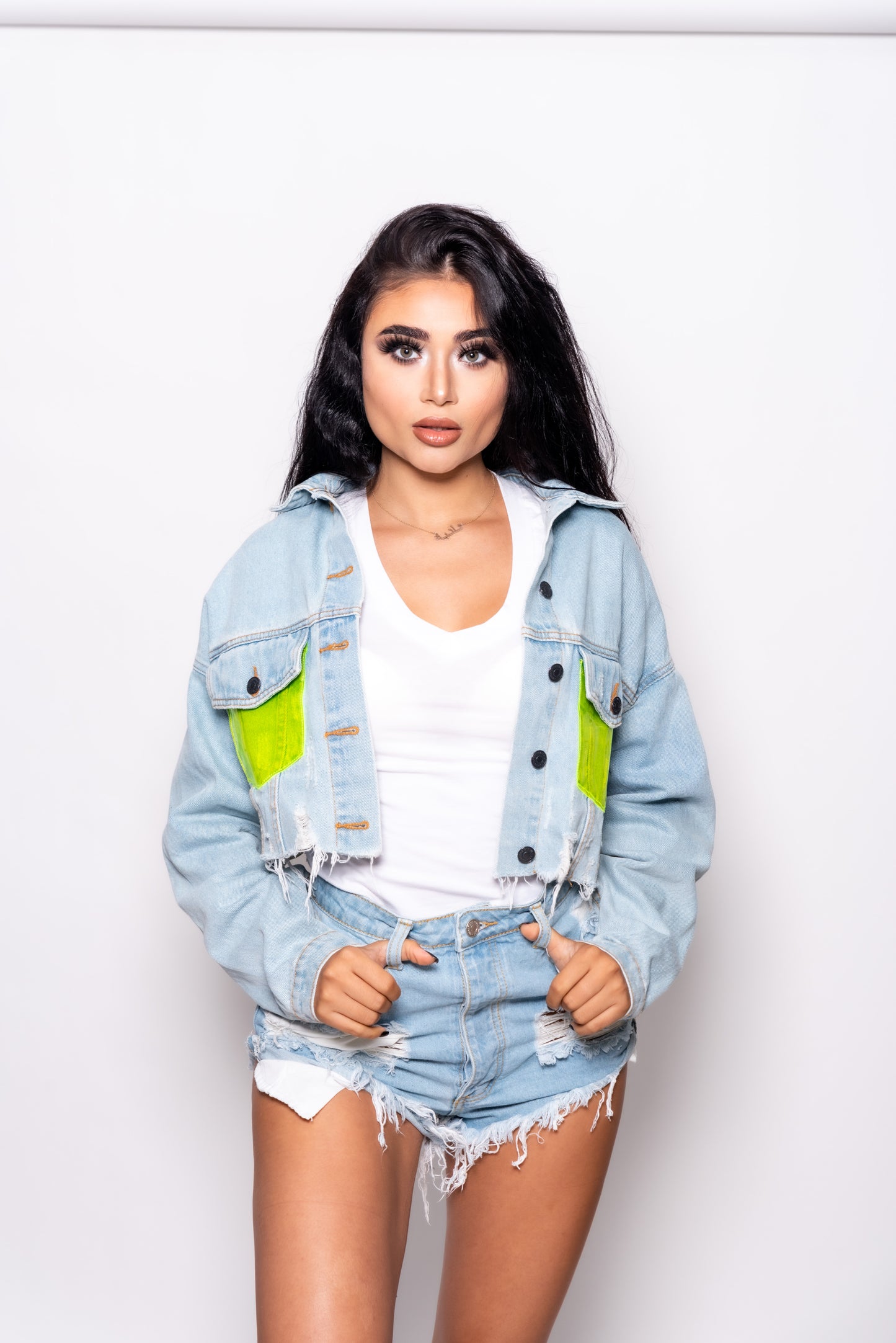 Denim Neon Pocket Shorts