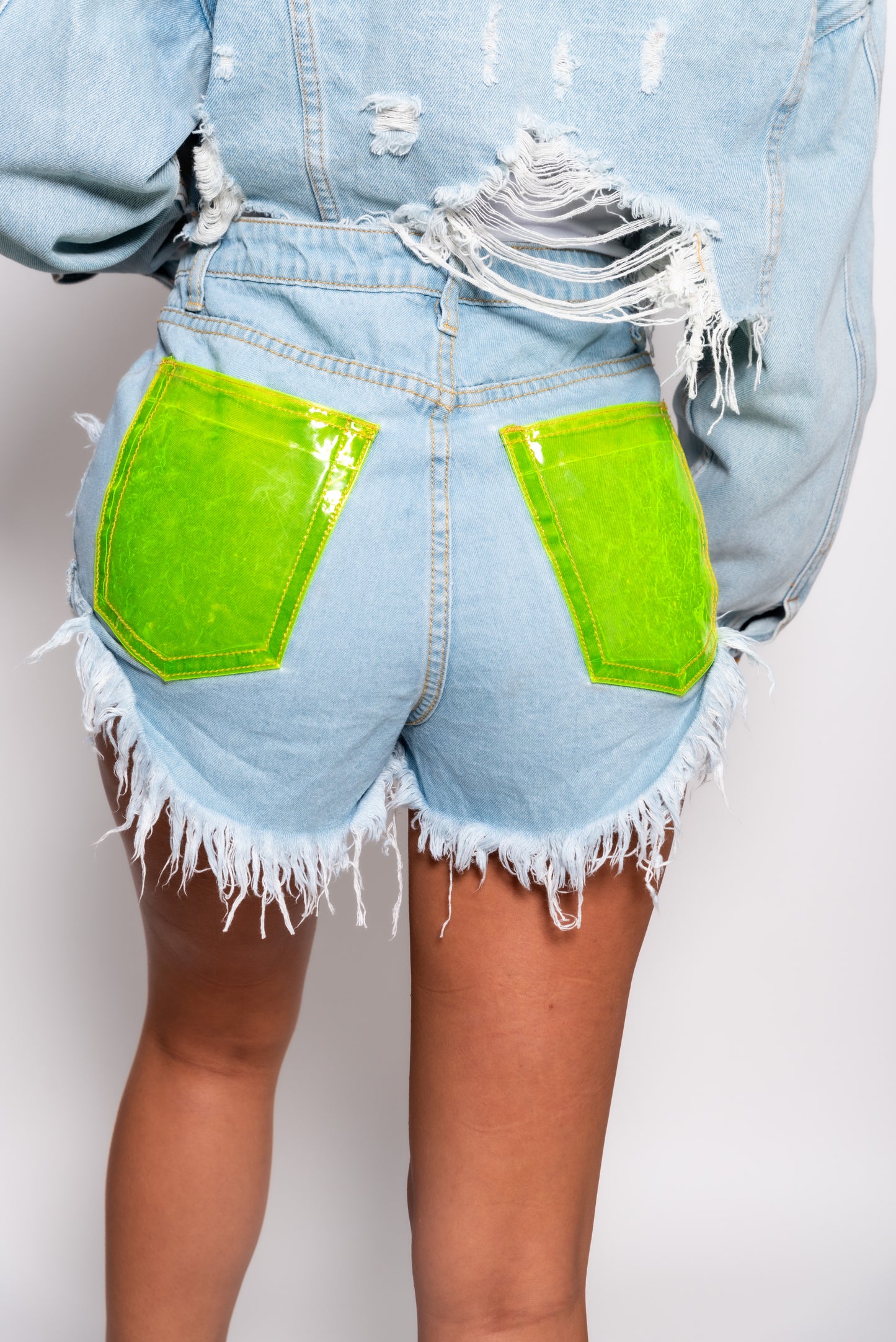 Denim Neon Pocket Shorts