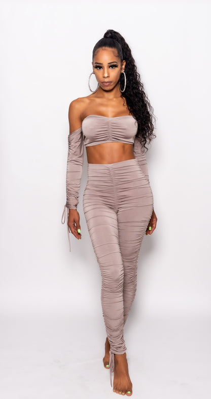 Mauve Two Piece Runched Pants Set