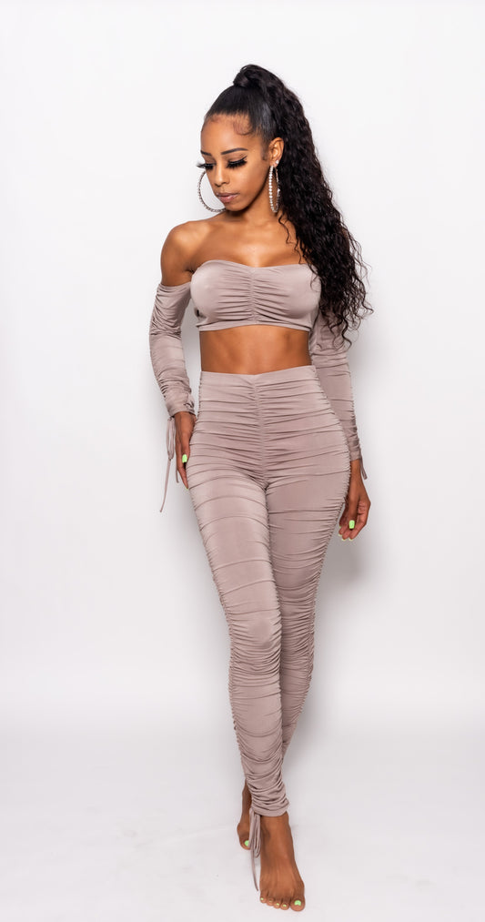 Mauve Two Piece Runched Pants Set