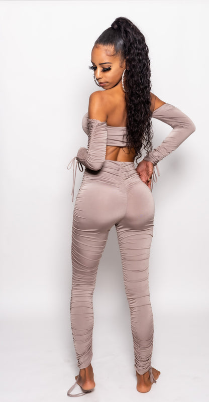 Mauve Two Piece Runched Pants Set