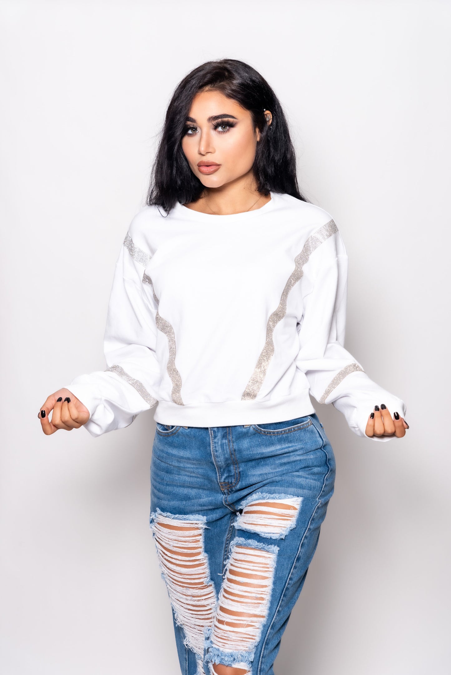 White V Crystal Oversize Shirt