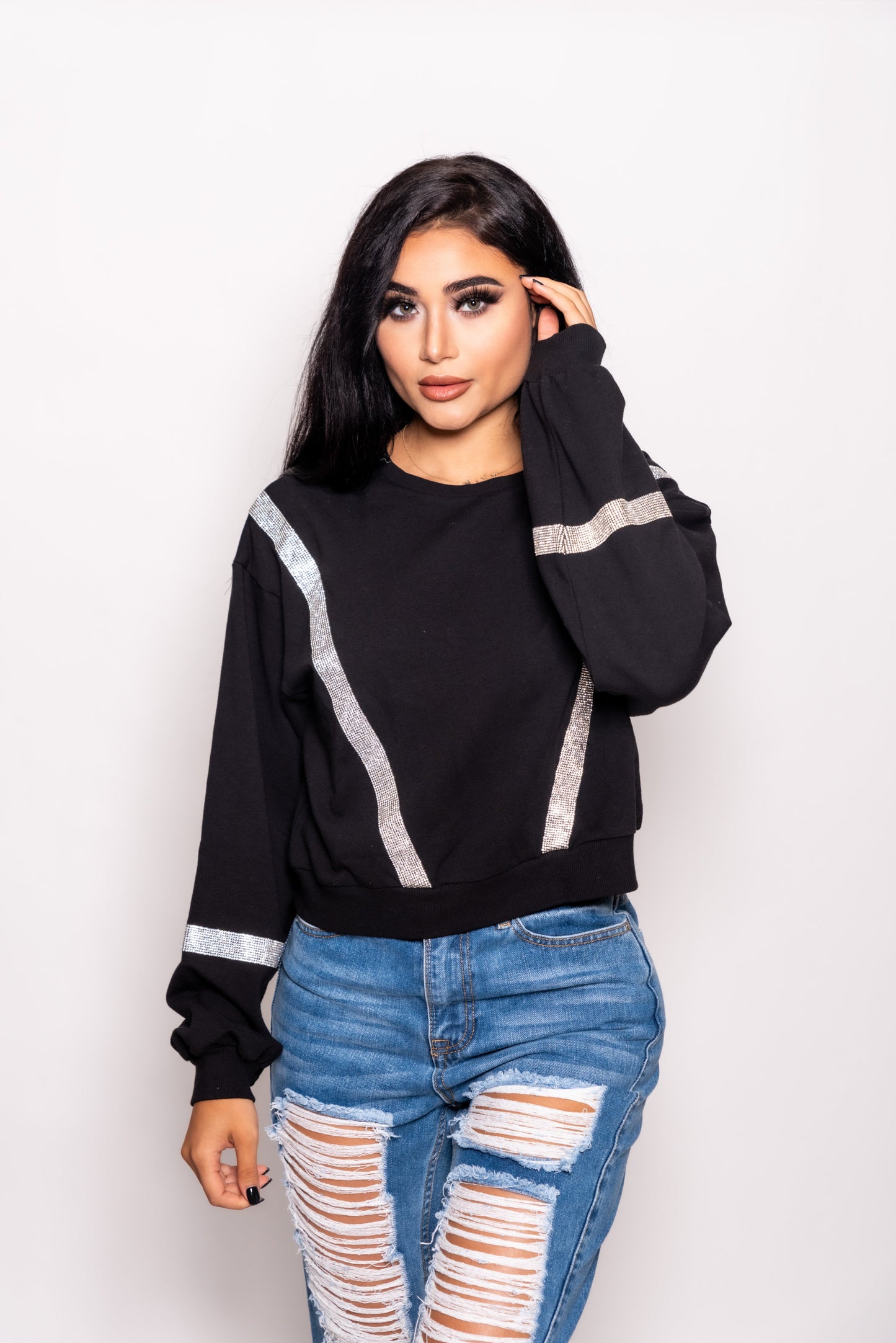 Black V Crystal Oversize Shirt