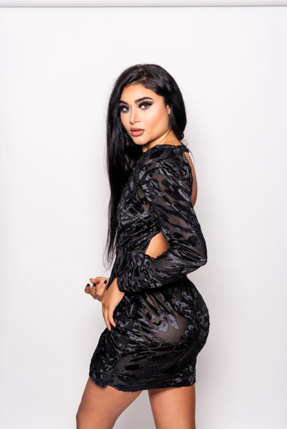 Black Velvet Ruffle Tea Party Dress