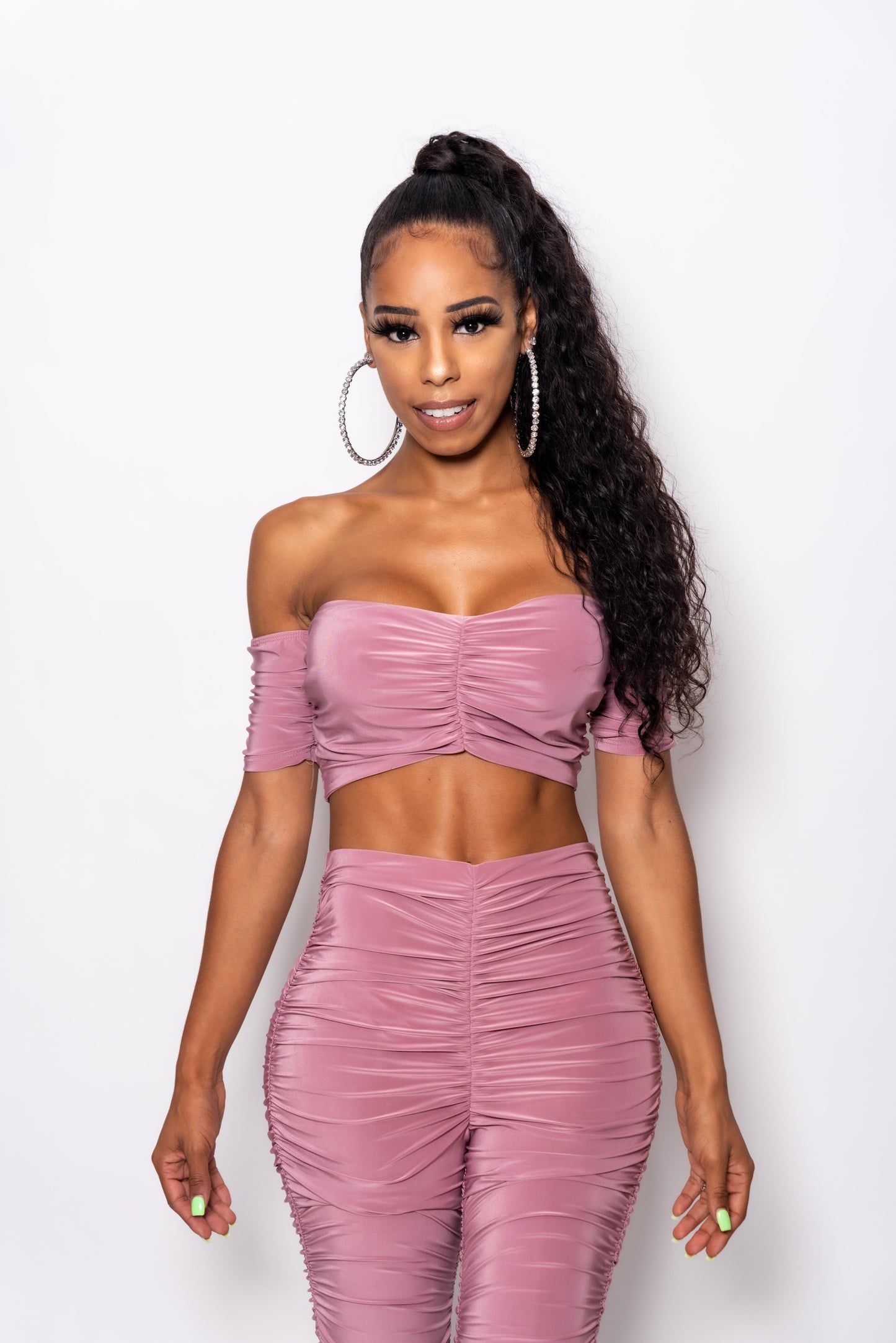 Rose Two Piece Runched Shorts Set