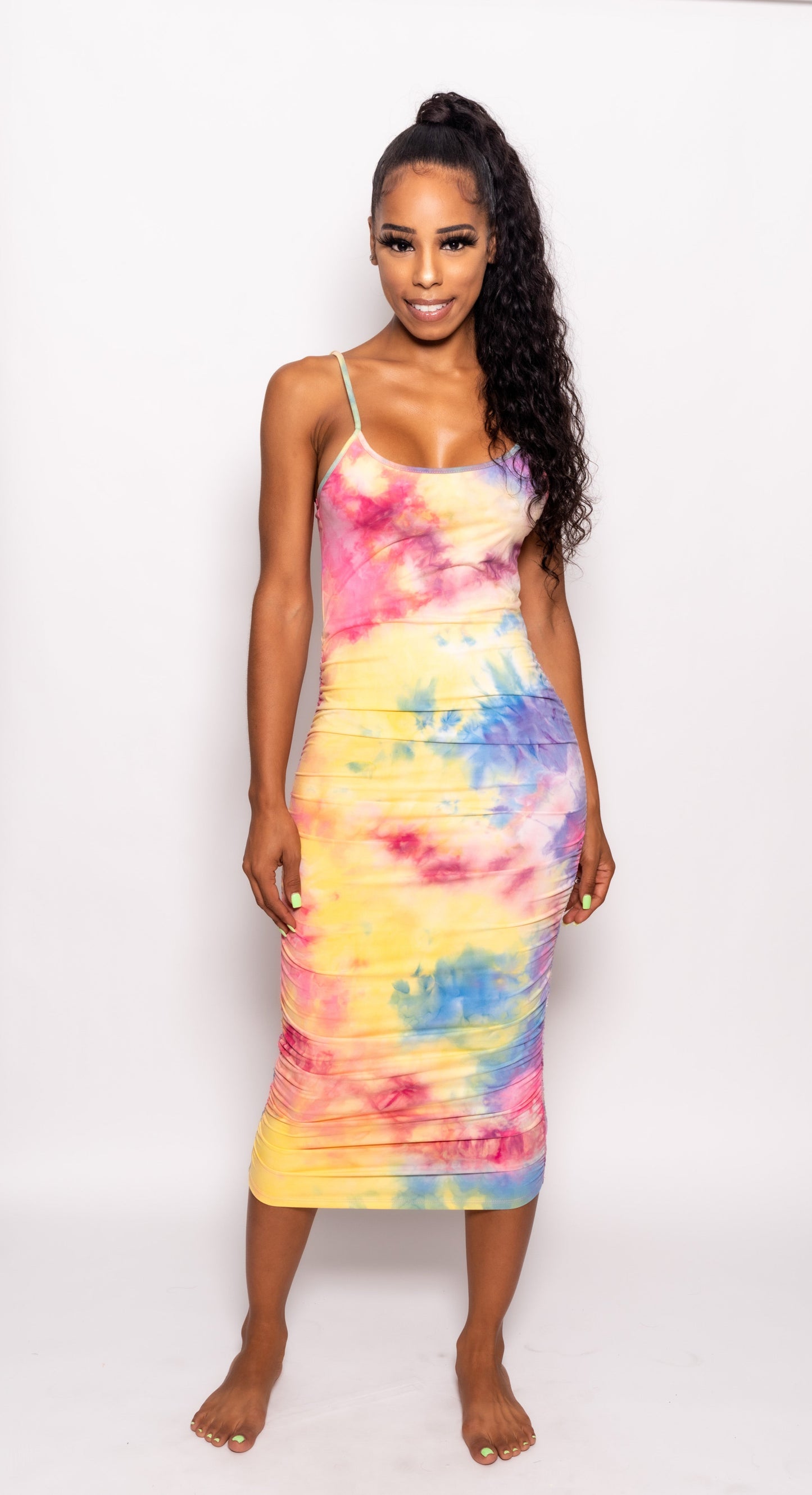 Pink Yellow Tie Dye Maxi Dress