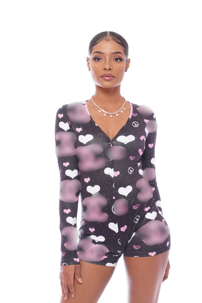 Black Pink CC Heart Long Sleeve Onesie