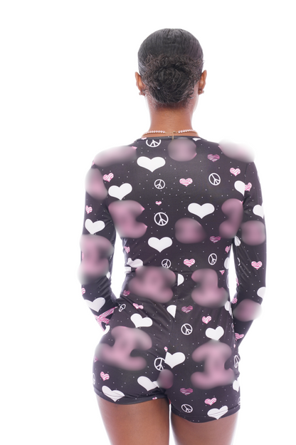 Black Pink CC Heart Long Sleeve Onesie