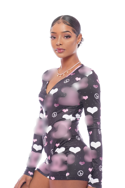 Black Pink CC Heart Long Sleeve Onesie