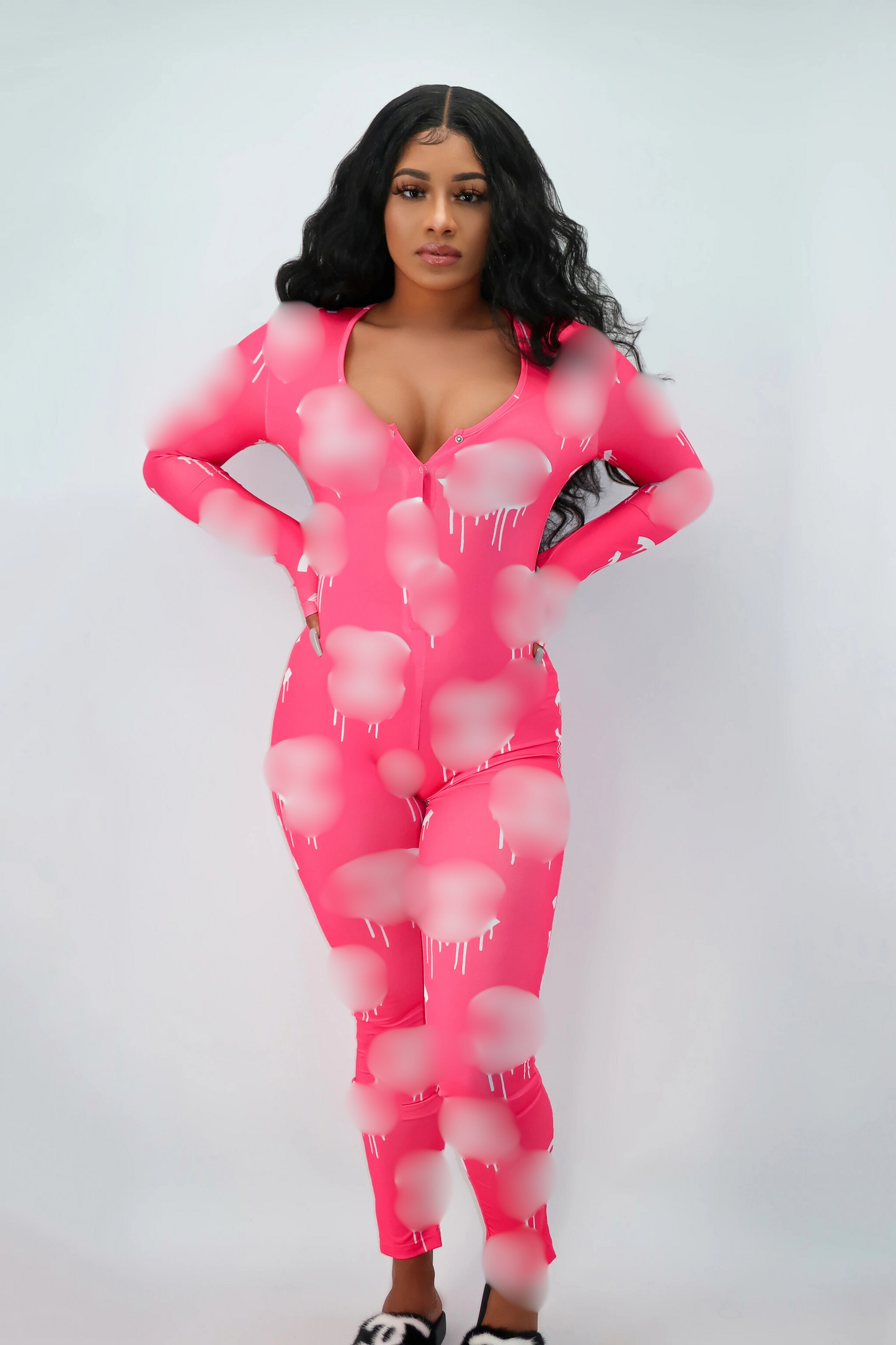 Hot Pink CC Drip Long Sleeve Full Onesie