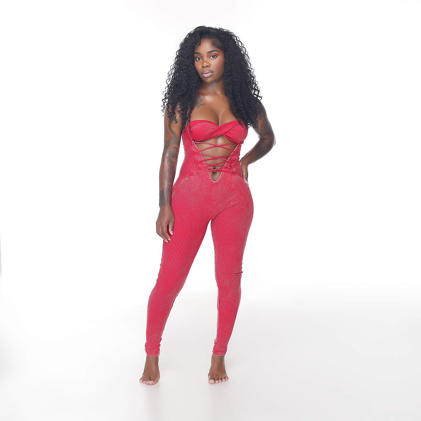 Red Acid Wash Verse Jumpsuit