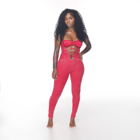 Red Acid Wash Verse Jumpsuit