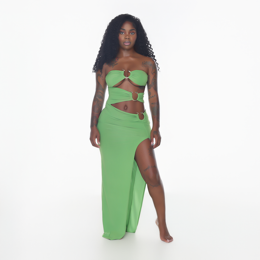 Green Triple Dragon Midi Dress
