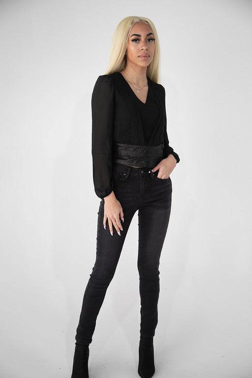 Black Long Sleeve Chiffon Blouse